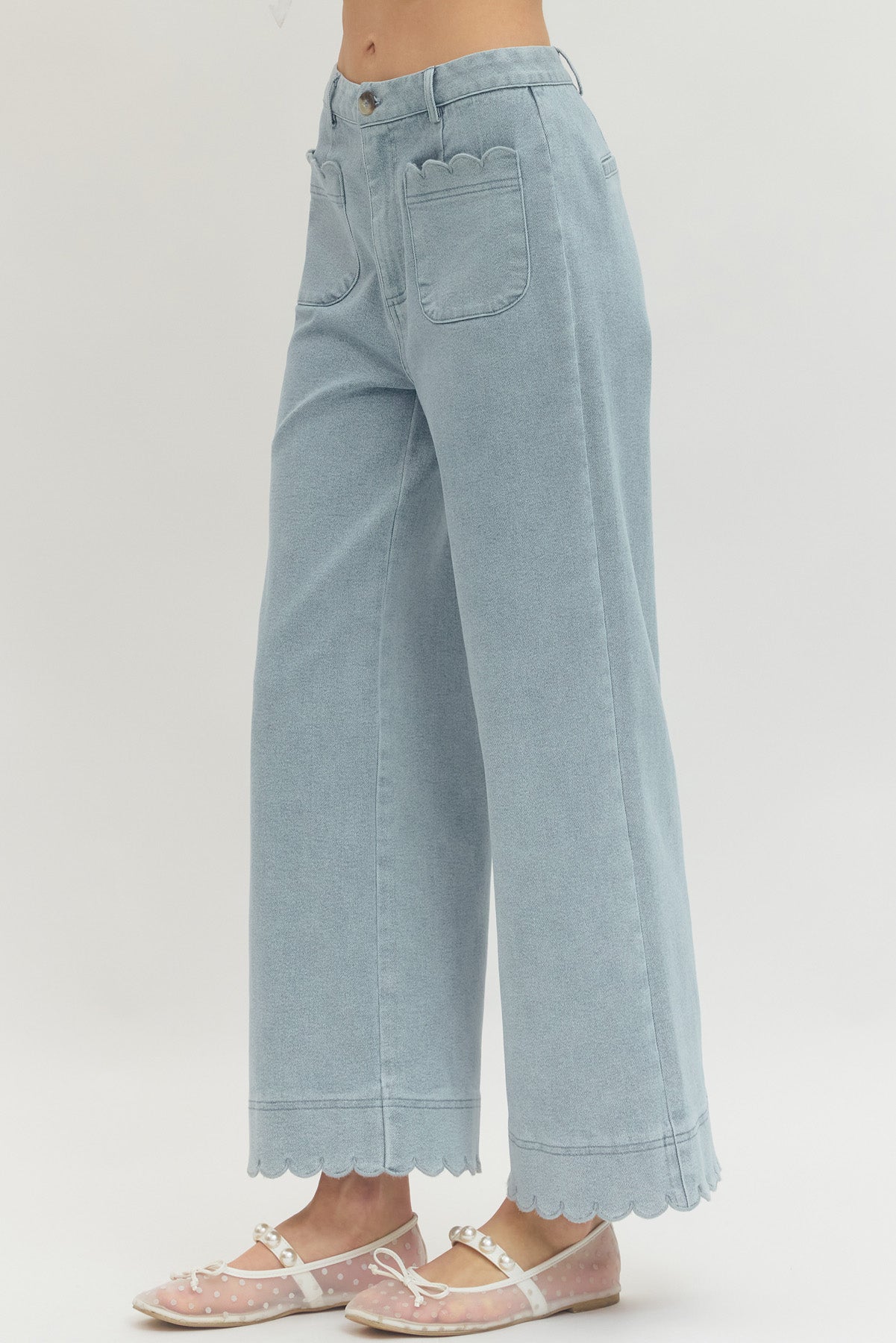 Scallop Pocket Wide Leg Jeans