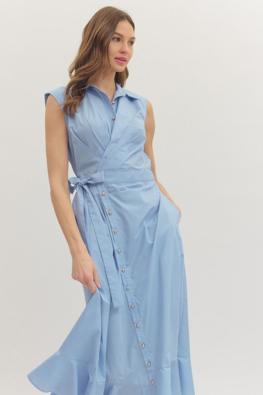 Chambray Blue Wrap Midi Dress