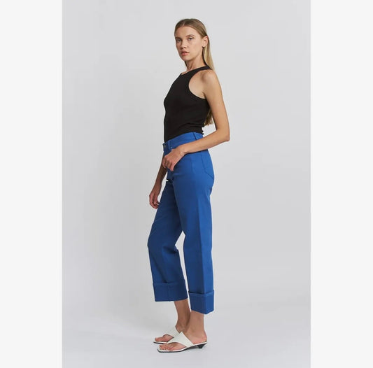 Bold Blue High Rise Cuff Crop Jeans