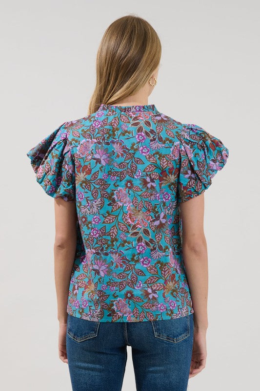 KENI SPLIT NECK TOP BERLIN FLORAL
