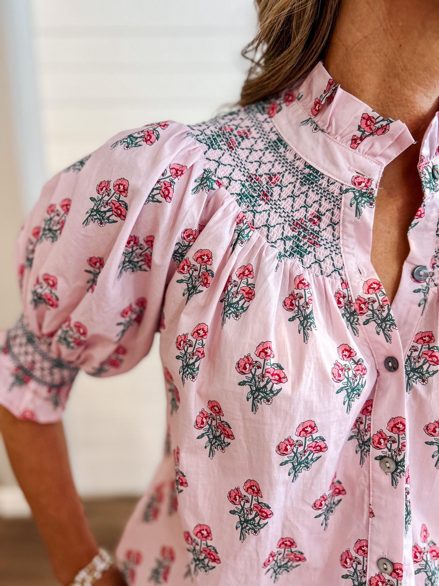 Pink Floral Smocked Top