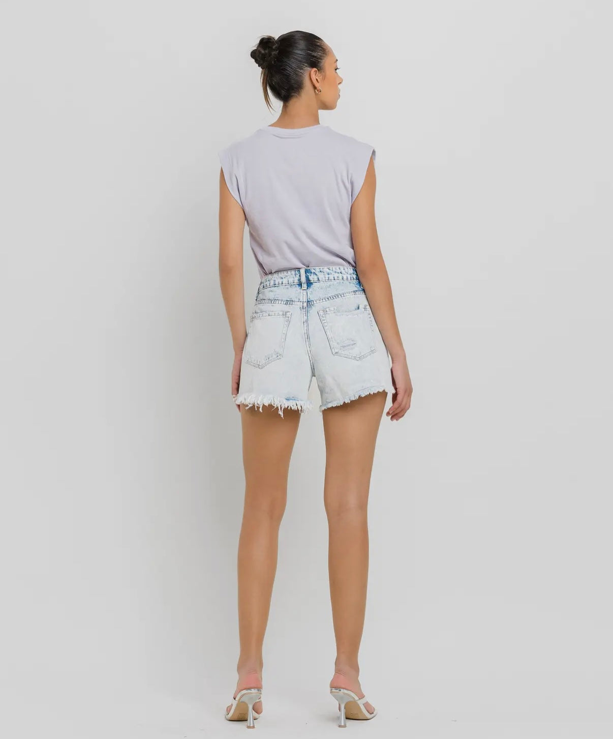 High RIse Miraculous Distressed Light Wash Denim Shorts