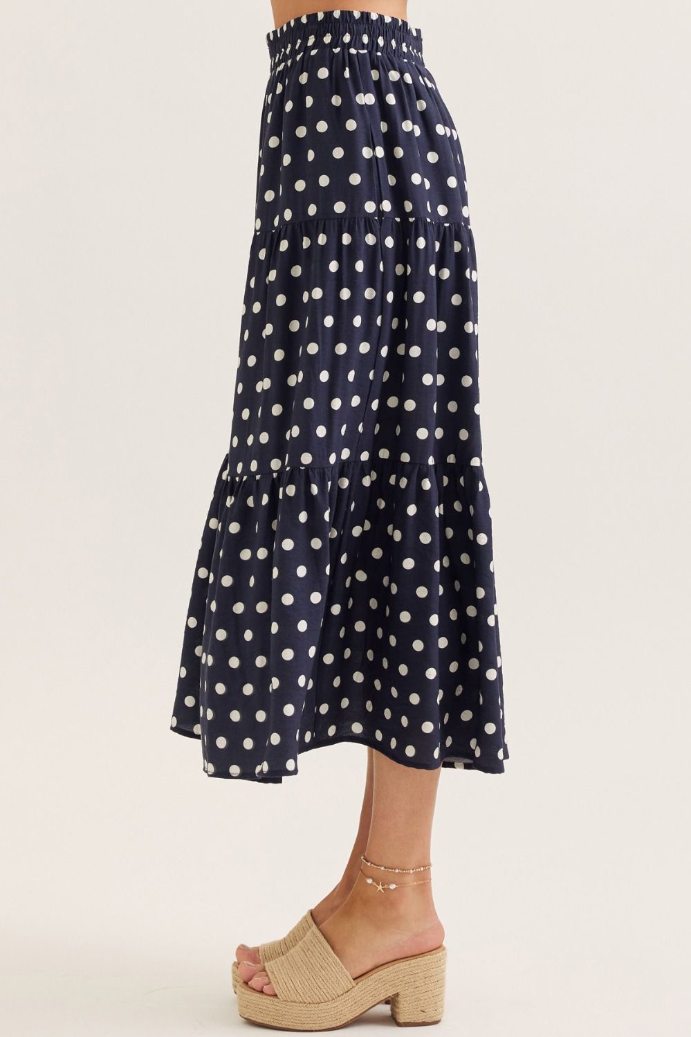 Navy Polka Dot Midi Skirt
