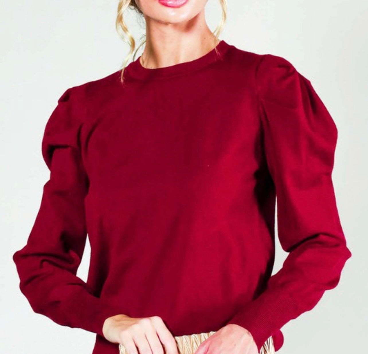 Sweater Weather Balloon Sleeve Top in Black, Hunter Green, and Burgundy