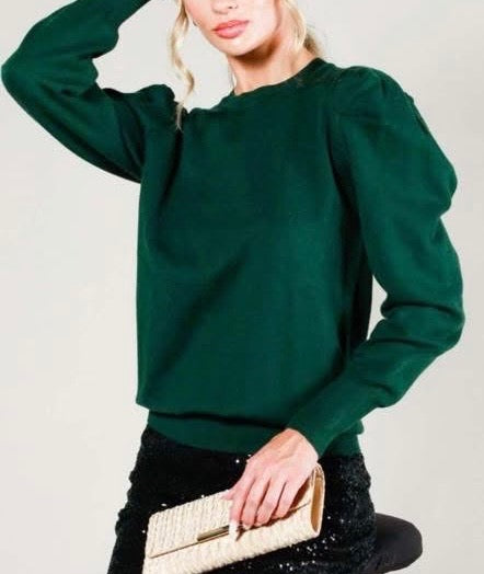 Sweater Weather Balloon Sleeve Top in Black, Hunter Green, and Burgundy