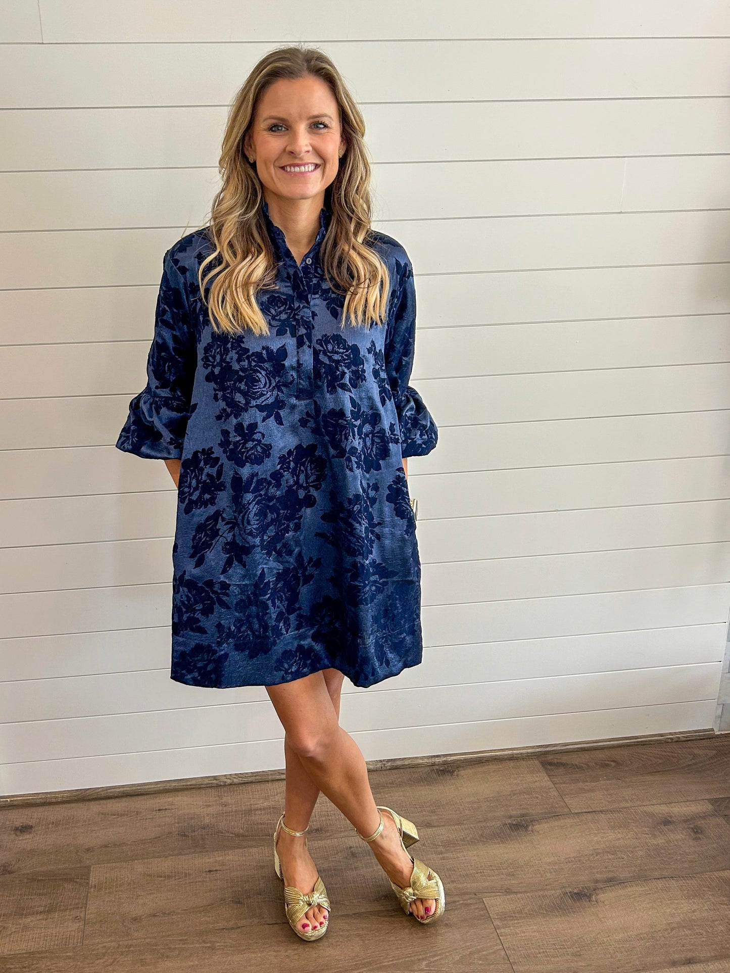 Jacquard Navy Floral Mini Dress