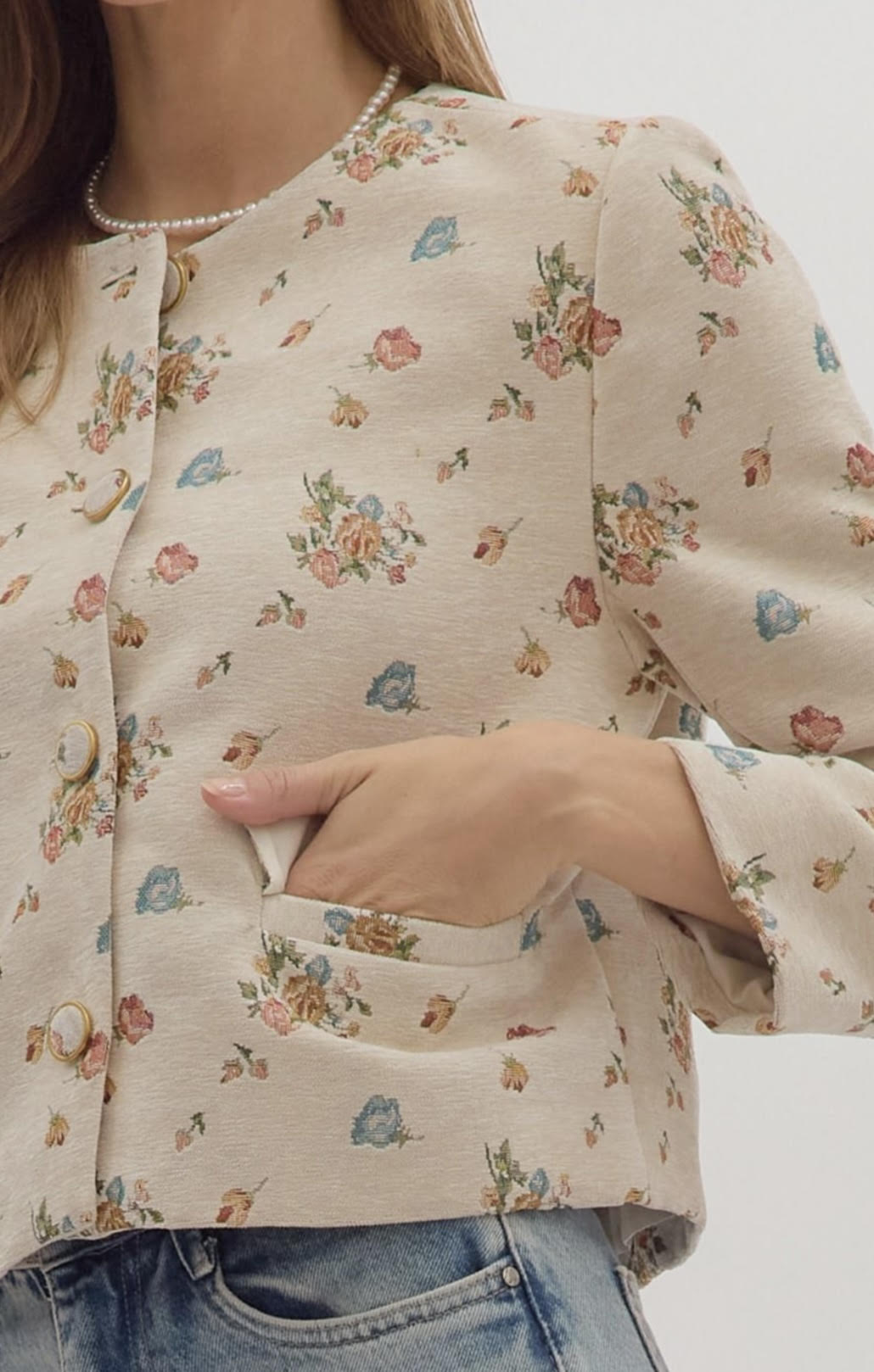 Multi Floral Print Button Front Jacket