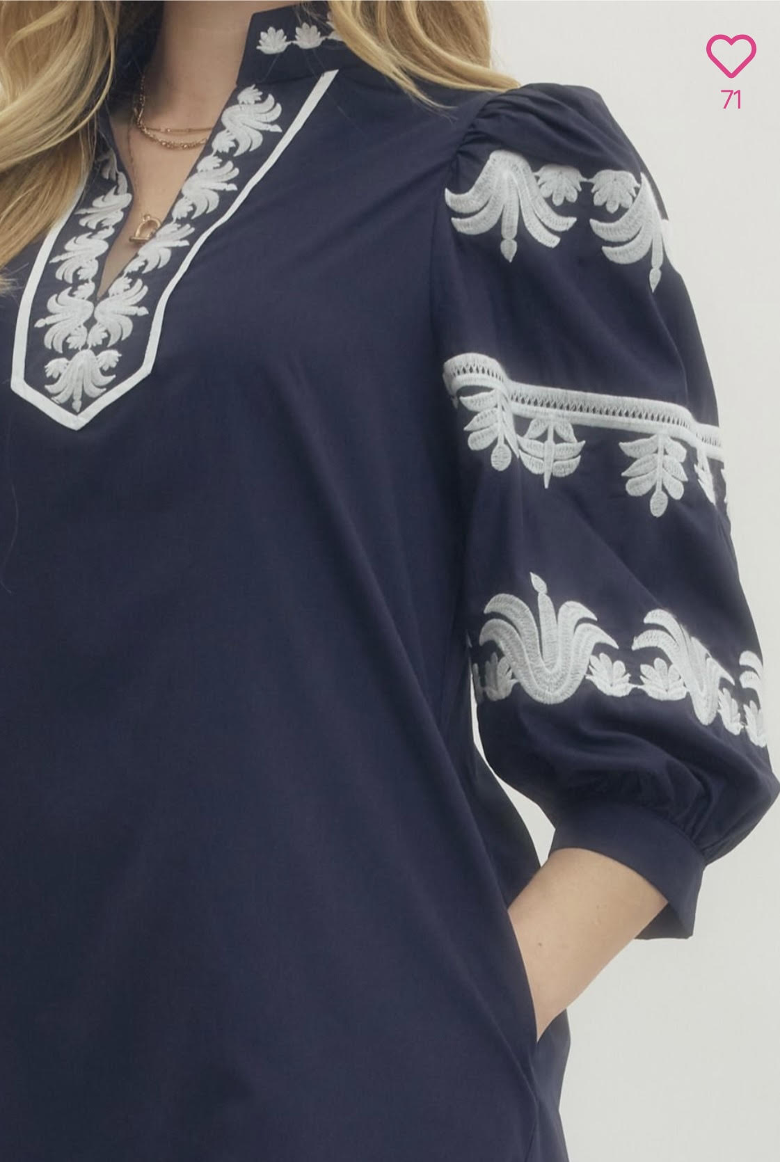 Solid 3/4 Puff Sleeve Mini Dress