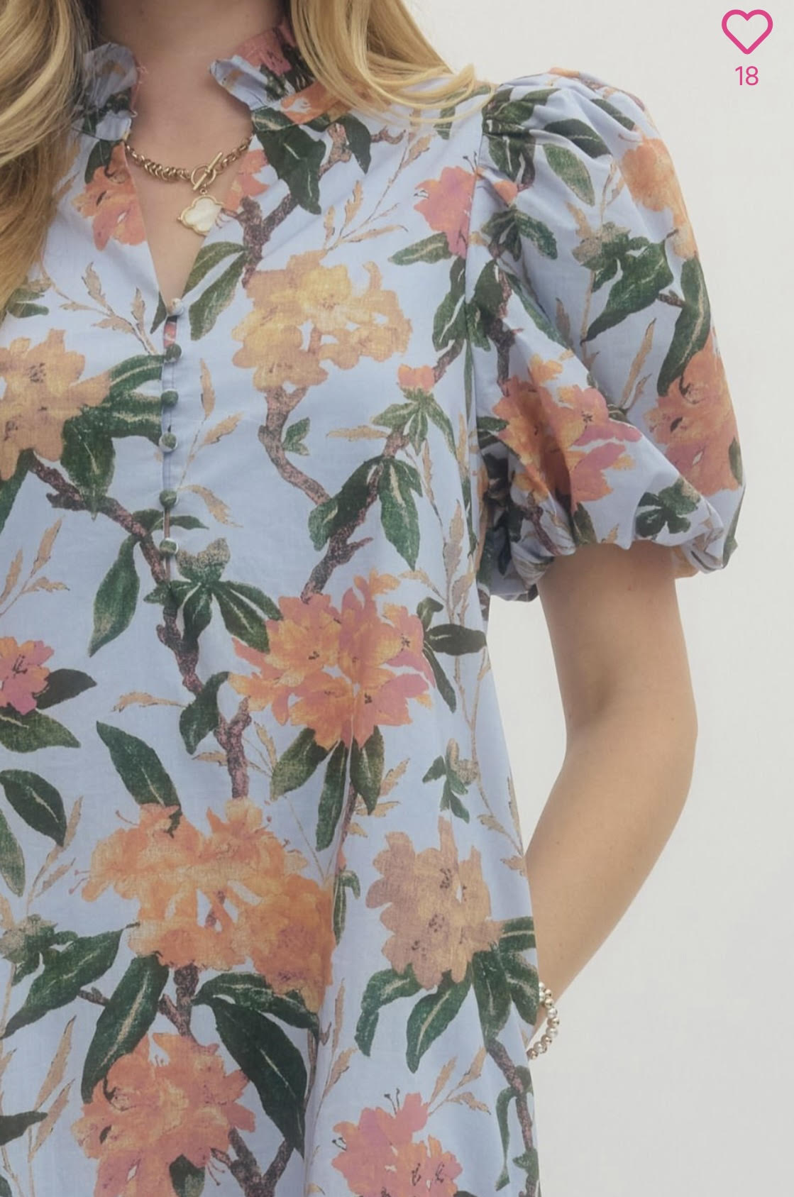 Floral Print Ruffled Neck Midi Dress