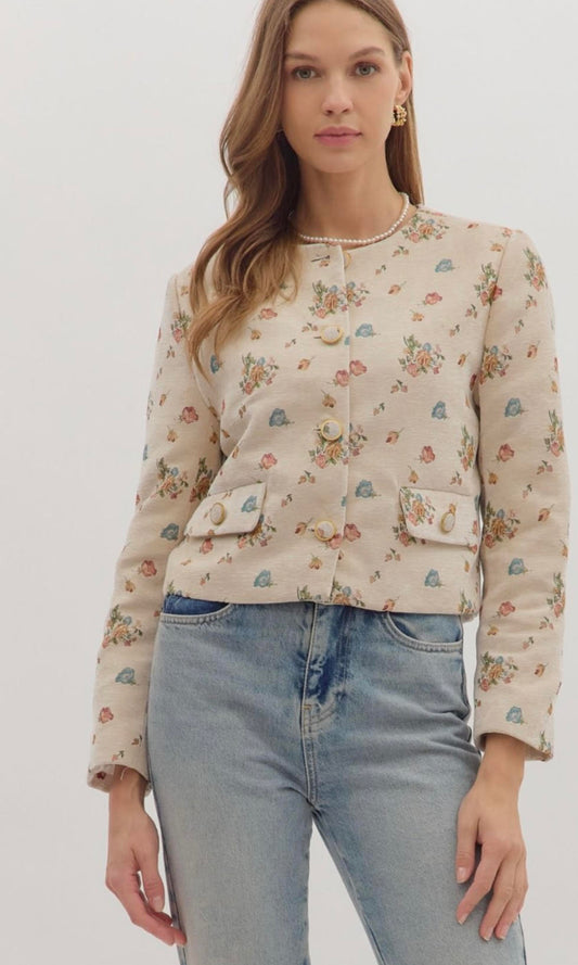 Multi Floral Print Button Front Jacket