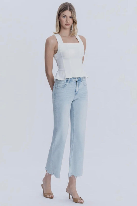 High Rise Light Wash Slim Wide Jeans