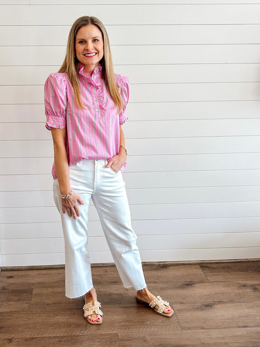 Pink Peony Stripe Top