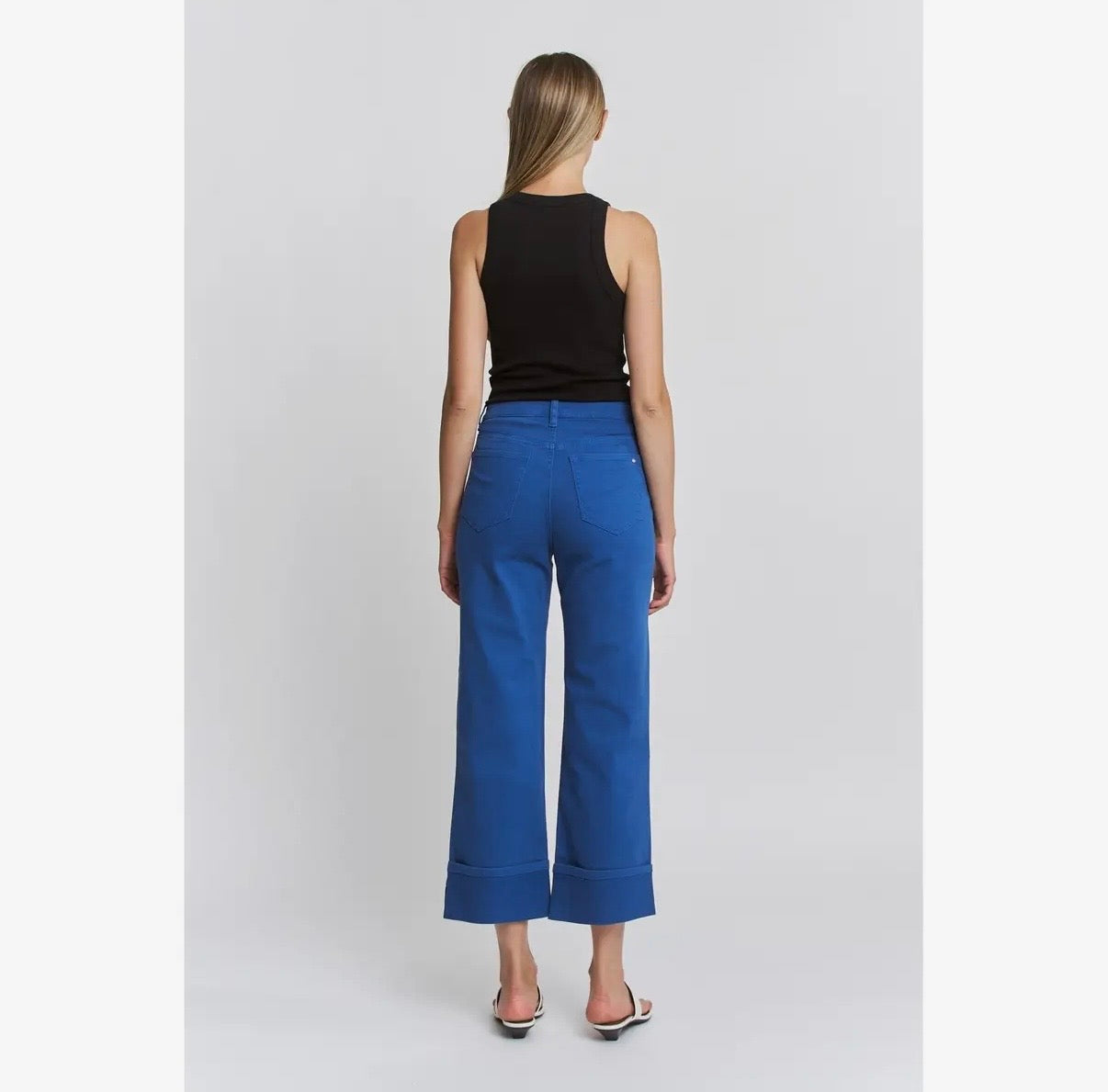 Bold Blue High Rise Cuff Crop Jeans