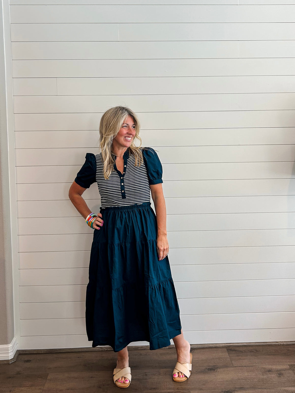 Vanessa Navy Stripe Midi Dress