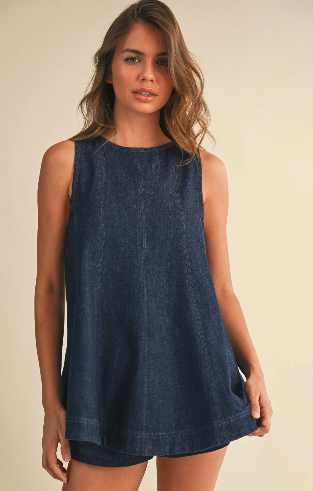 Denim Trapeze Shorts Set