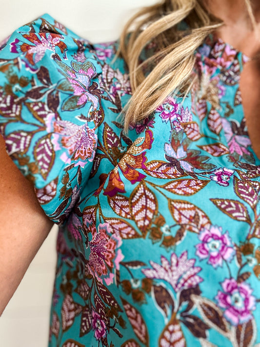 KENI SPLIT NECK TOP FLORAL