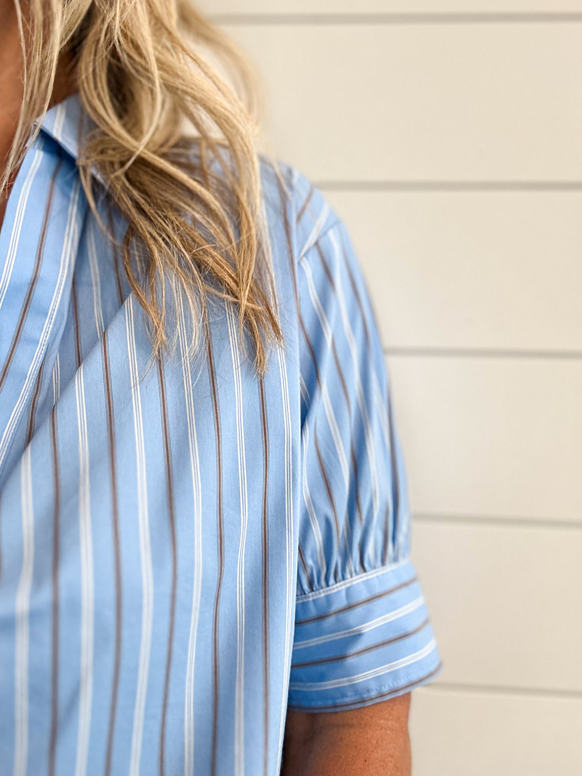 Karlie - Striped Vneck Collar Top