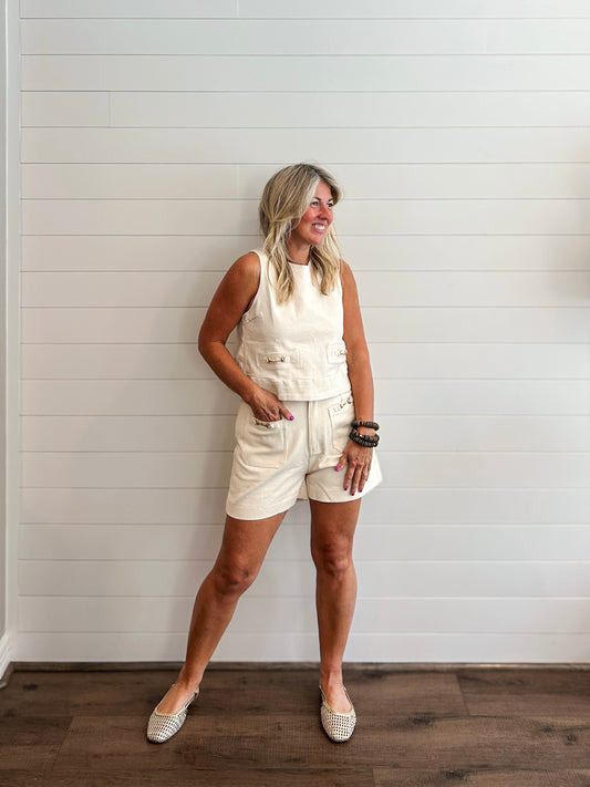 High Society Cream Shorts