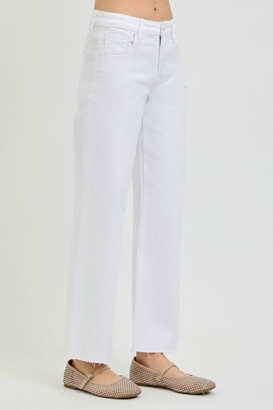 Risen Mid Rise Straight Jeans