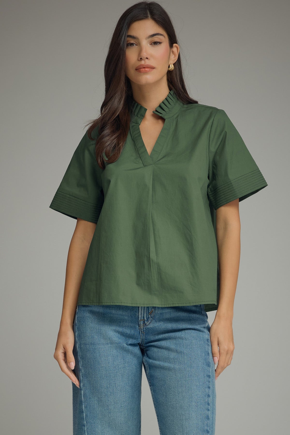 Emelie Ruffleneck Top - Hunter Green