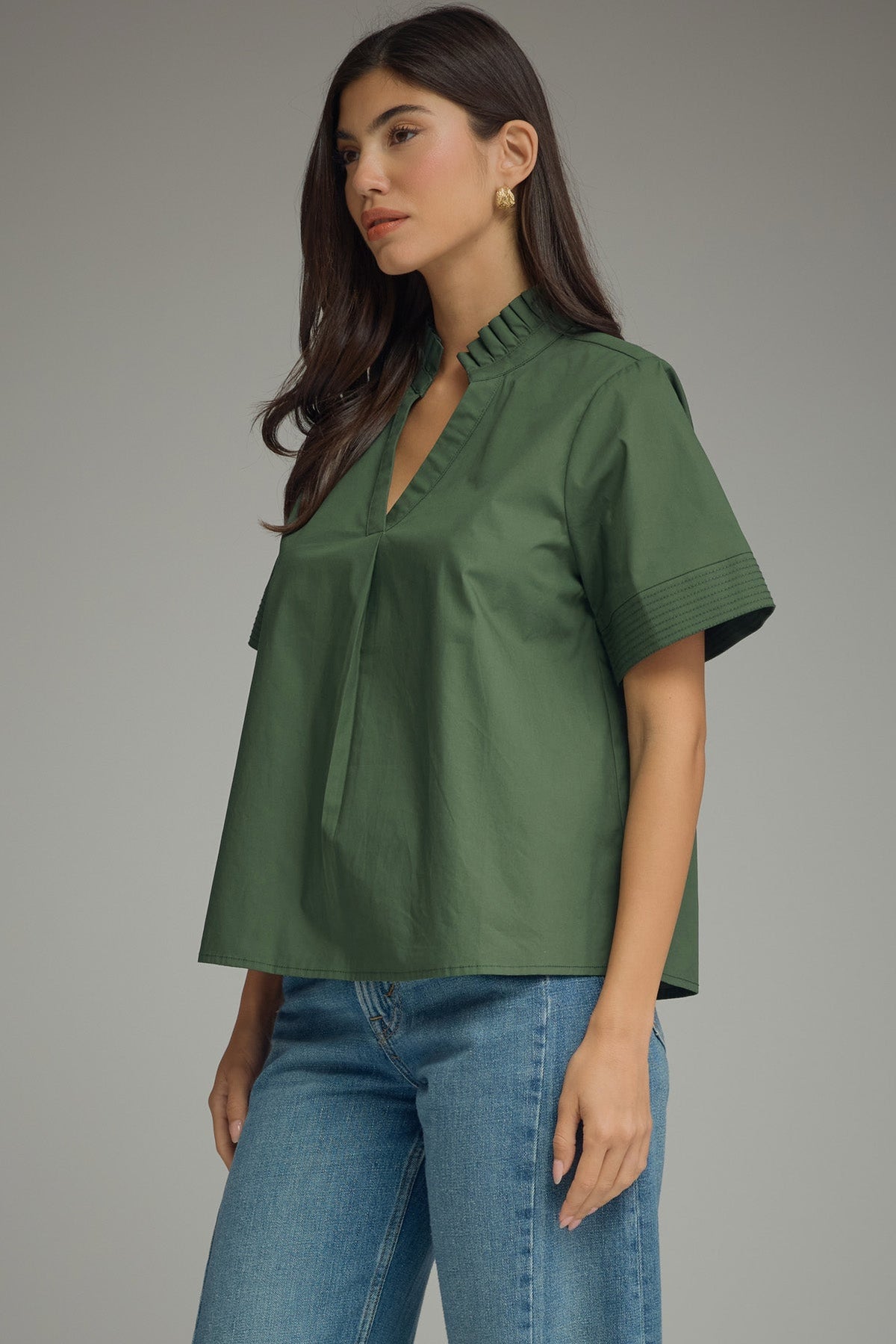 Emelie Ruffleneck Top - Hunter Green