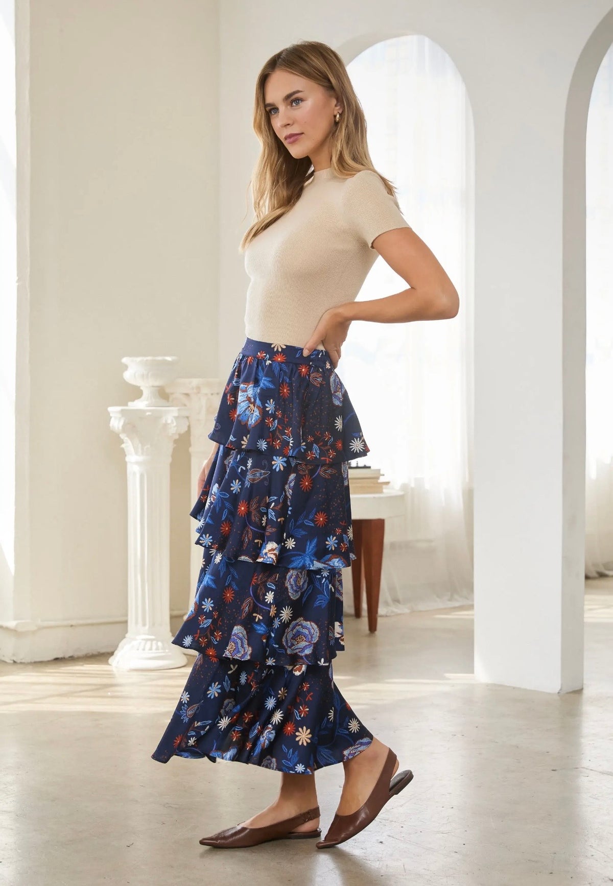 Floral Printed Tiered Maxi Skirt