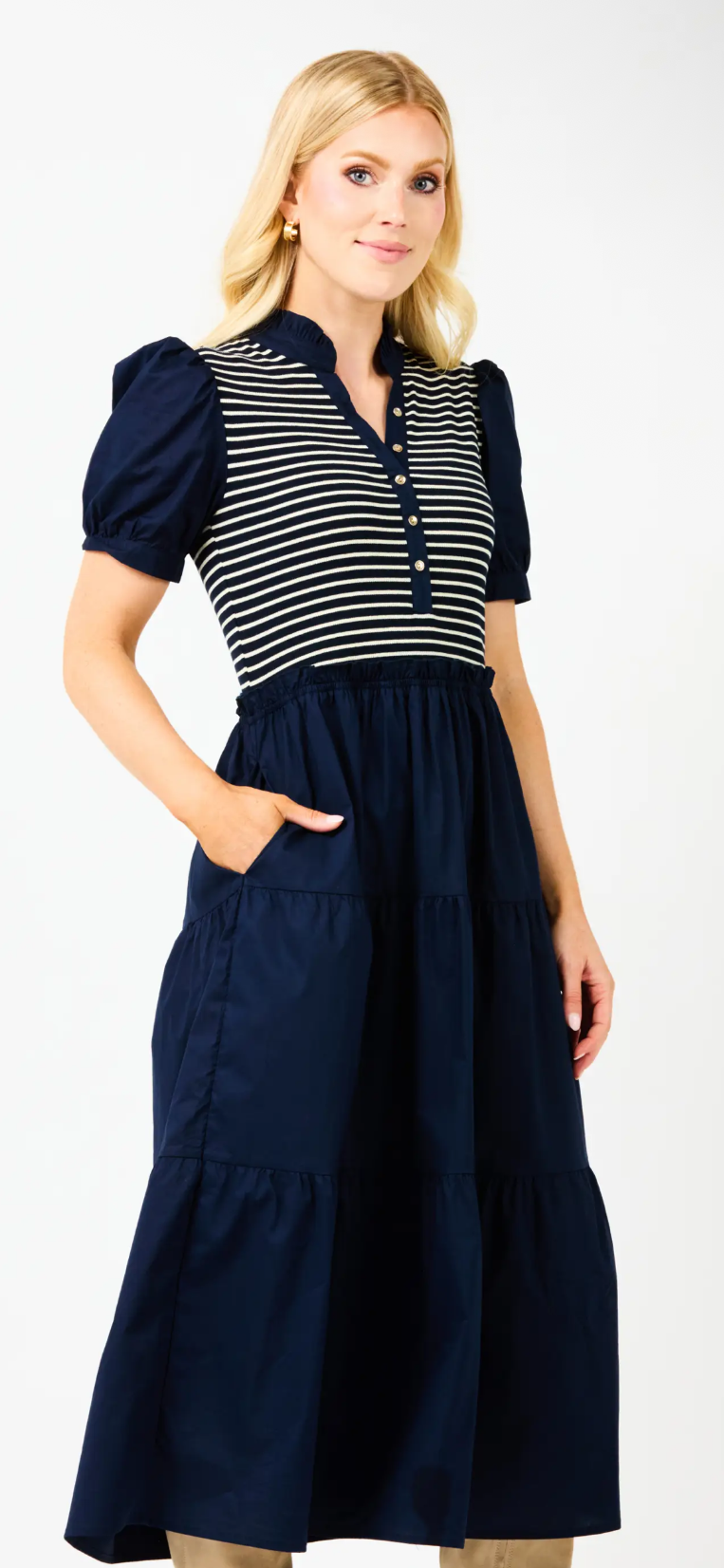 Vanessa Navy Stripe Midi Dress