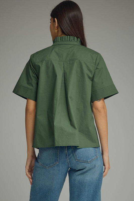 Emelie Ruffleneck Top - Hunter Green