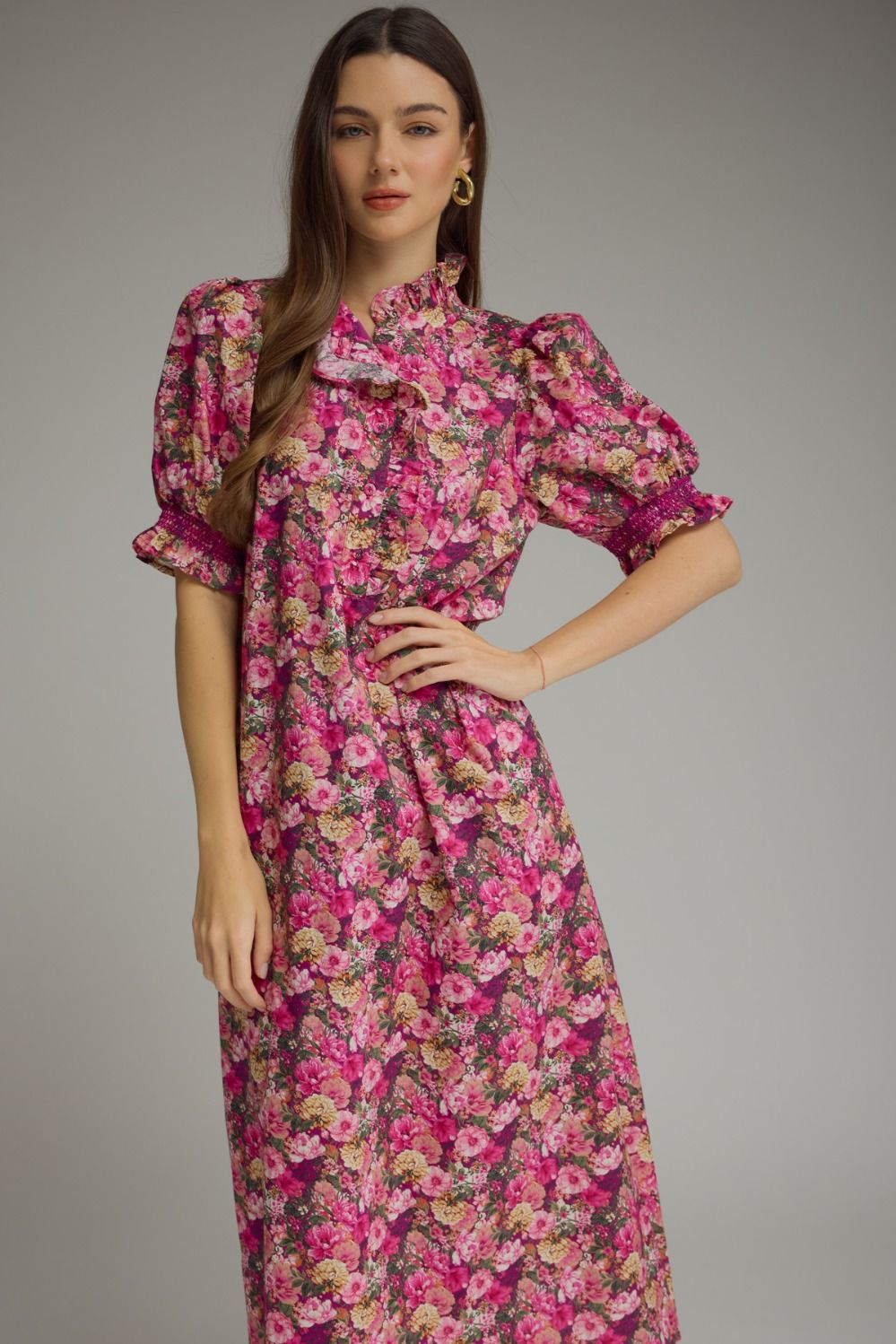 Magenta Floral Midi Dress