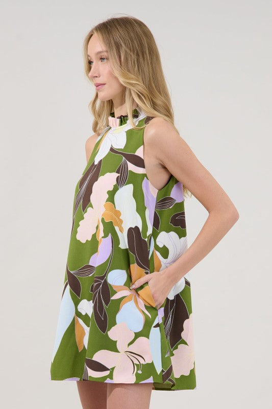 BENSON TRAPEZE MINI DRESS PASSION FLORAL