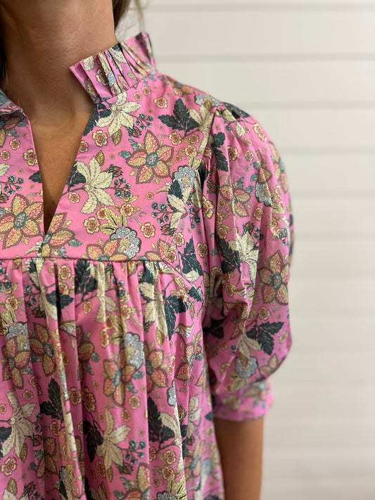 Pink Garden Floral Mini Dress