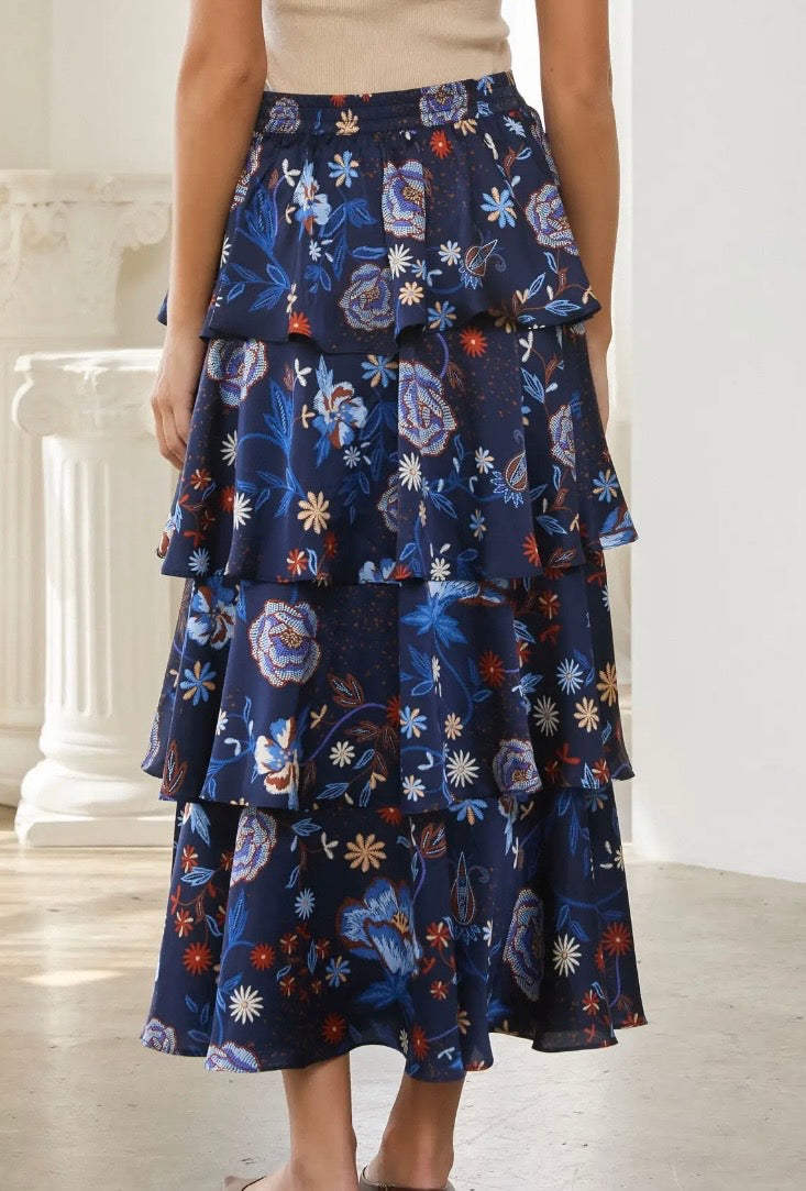 Floral Printed Tiered Maxi Skirt