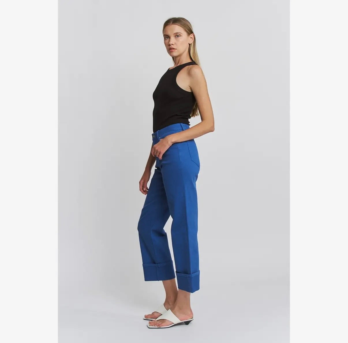 Bold Blue High Rise Cuff Crop Jeans