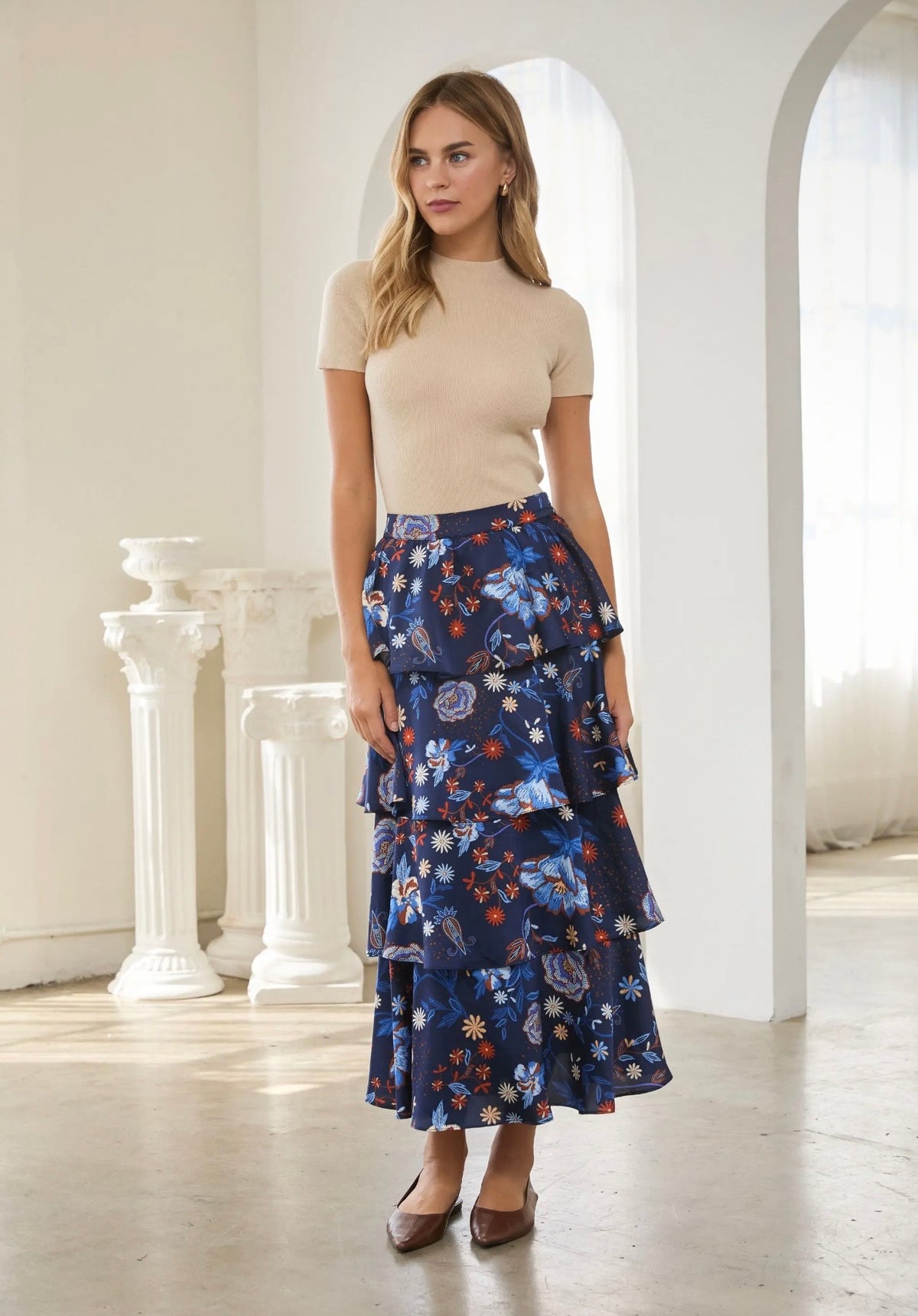 Floral Printed Tiered Maxi Skirt