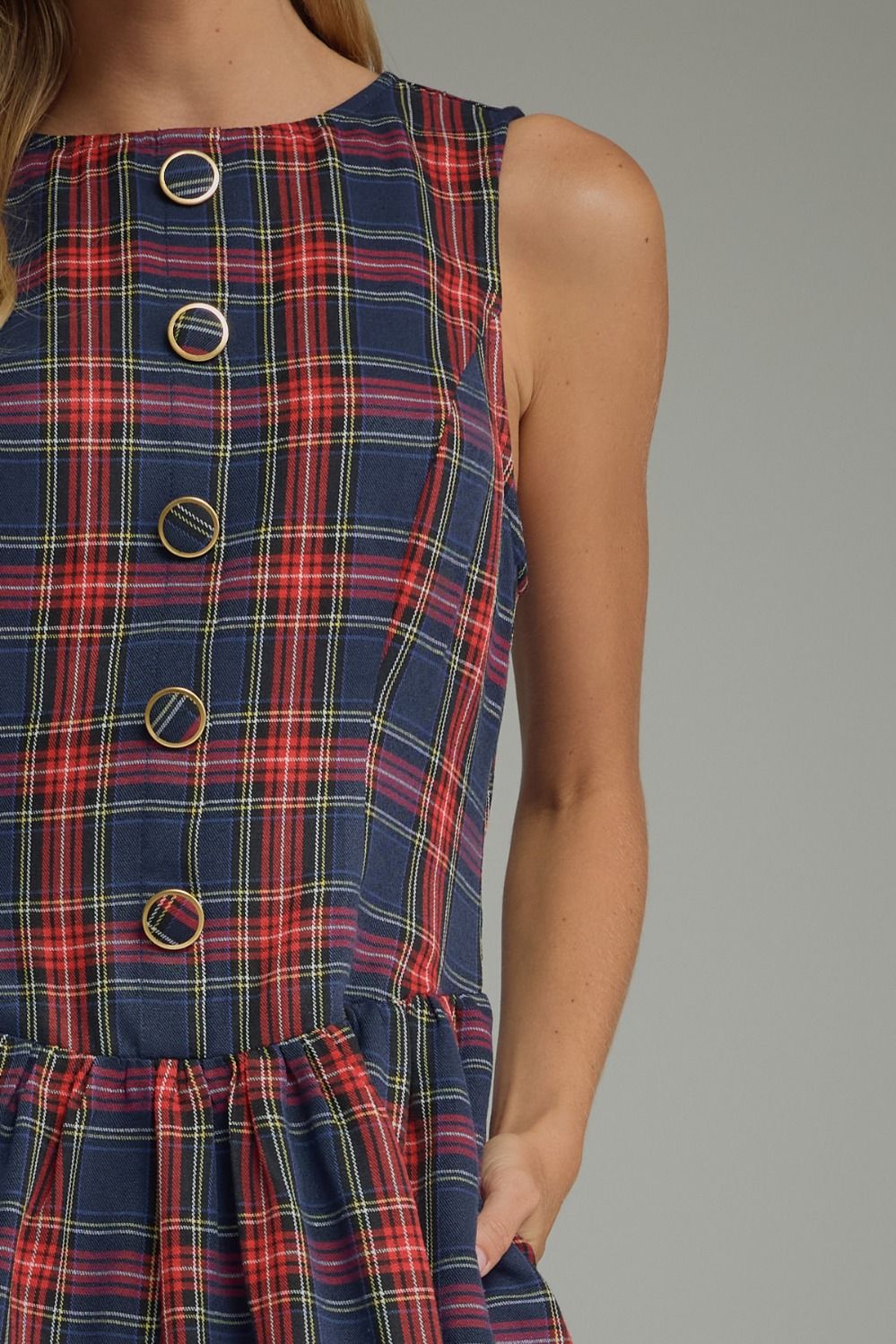 Tartan Plaid Drop Waist Mini - Blue
