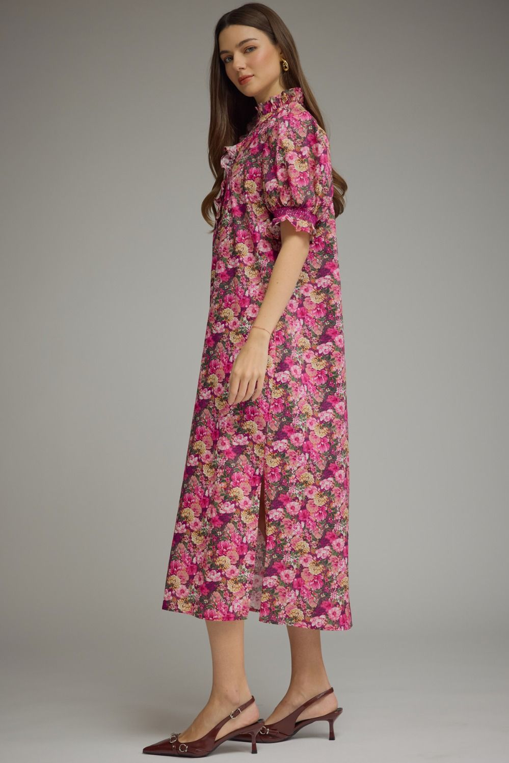 Magenta Floral Midi Dress