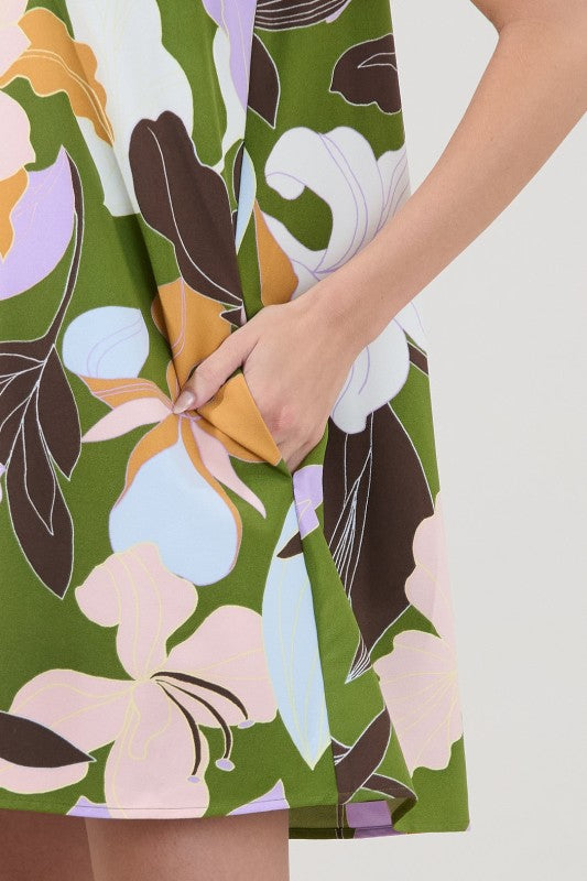BENSON TRAPEZE MINI DRESS PASSION FLORAL