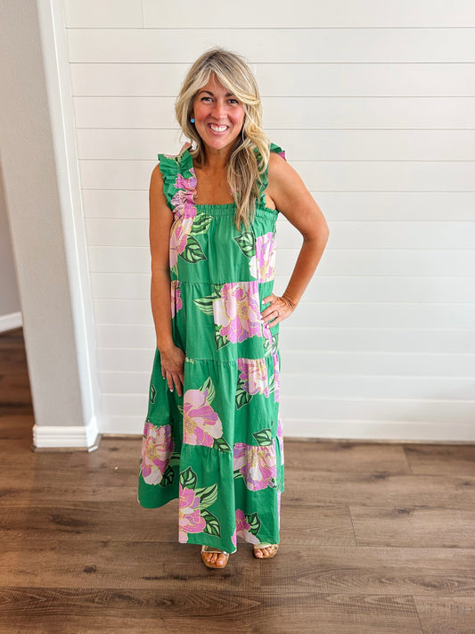 Petal Paradise Green Maxi Dress