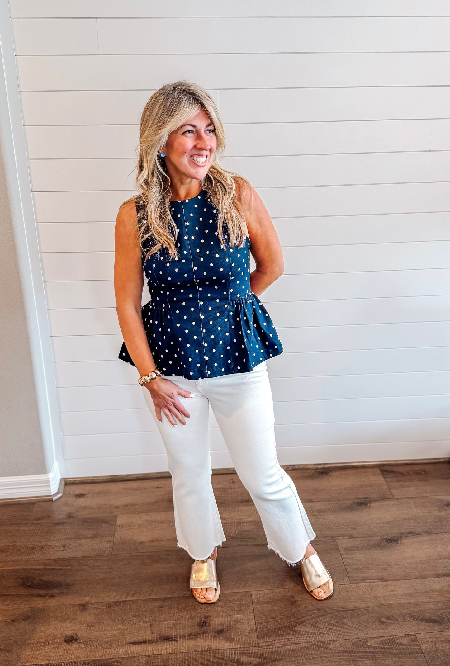 Sweet Spot Navy Peplum Top