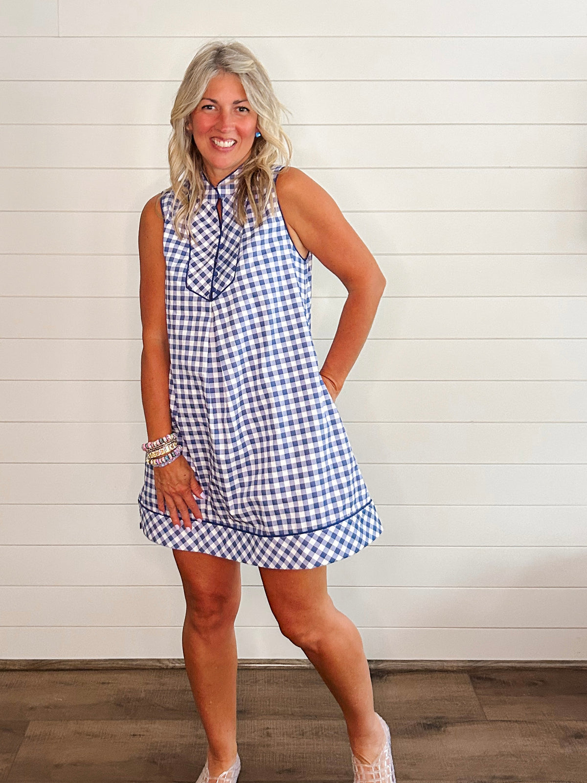 Gingham Sleeveless Shift Dress