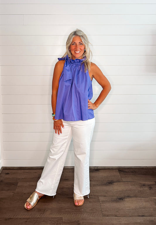 Bridget Ruffle Tie Neck Top - Purple