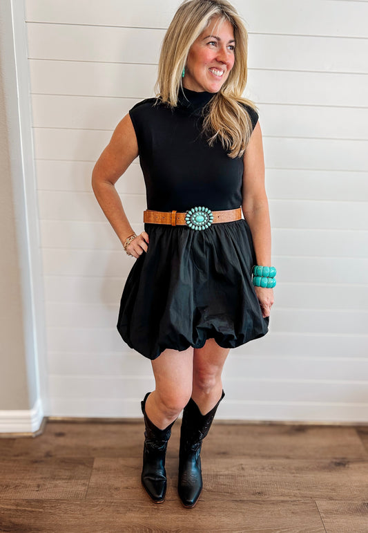 Mini Bubble Dress in Black