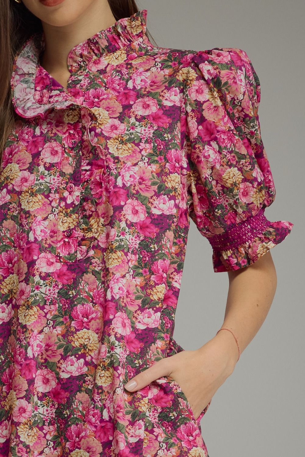 Magenta Floral Midi Dress