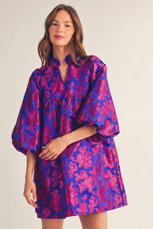 Rosie Jacquard Puff Sleeve Dress