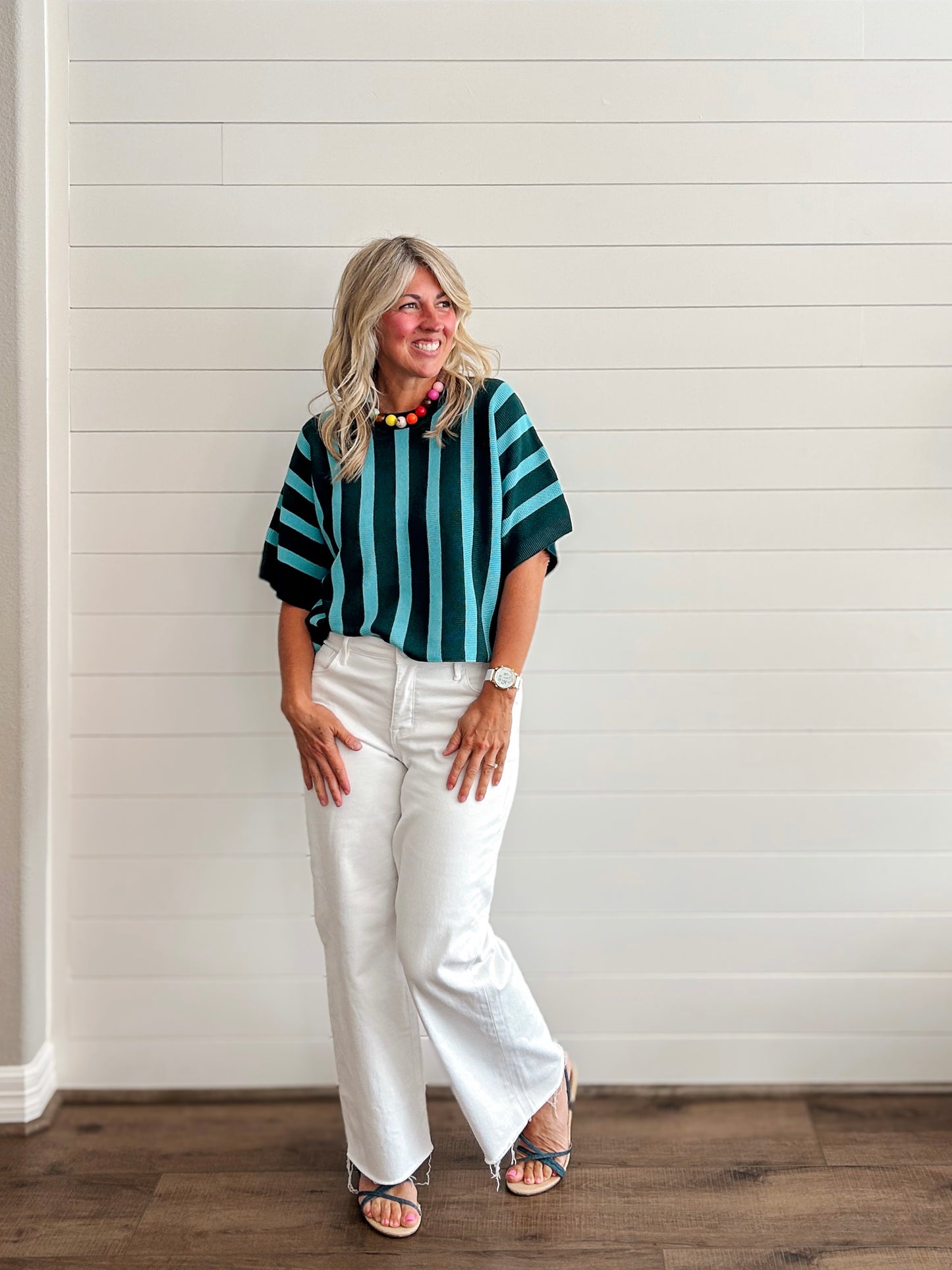 Coastal Stripe Dolman Sweater Top