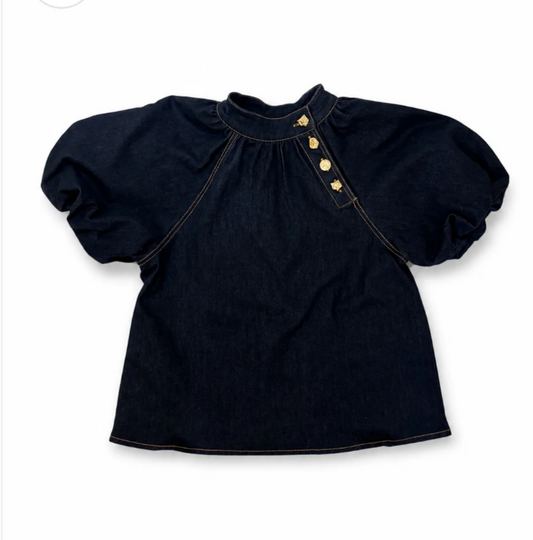 THML Puff Sleeve Denim Top