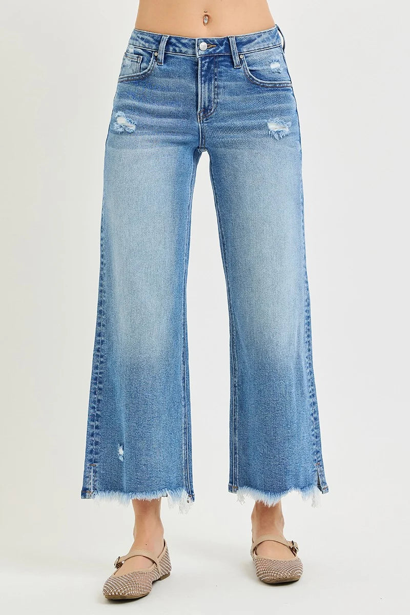 RISEN MID RISE WIDE CROP W/ SLIT JEANS