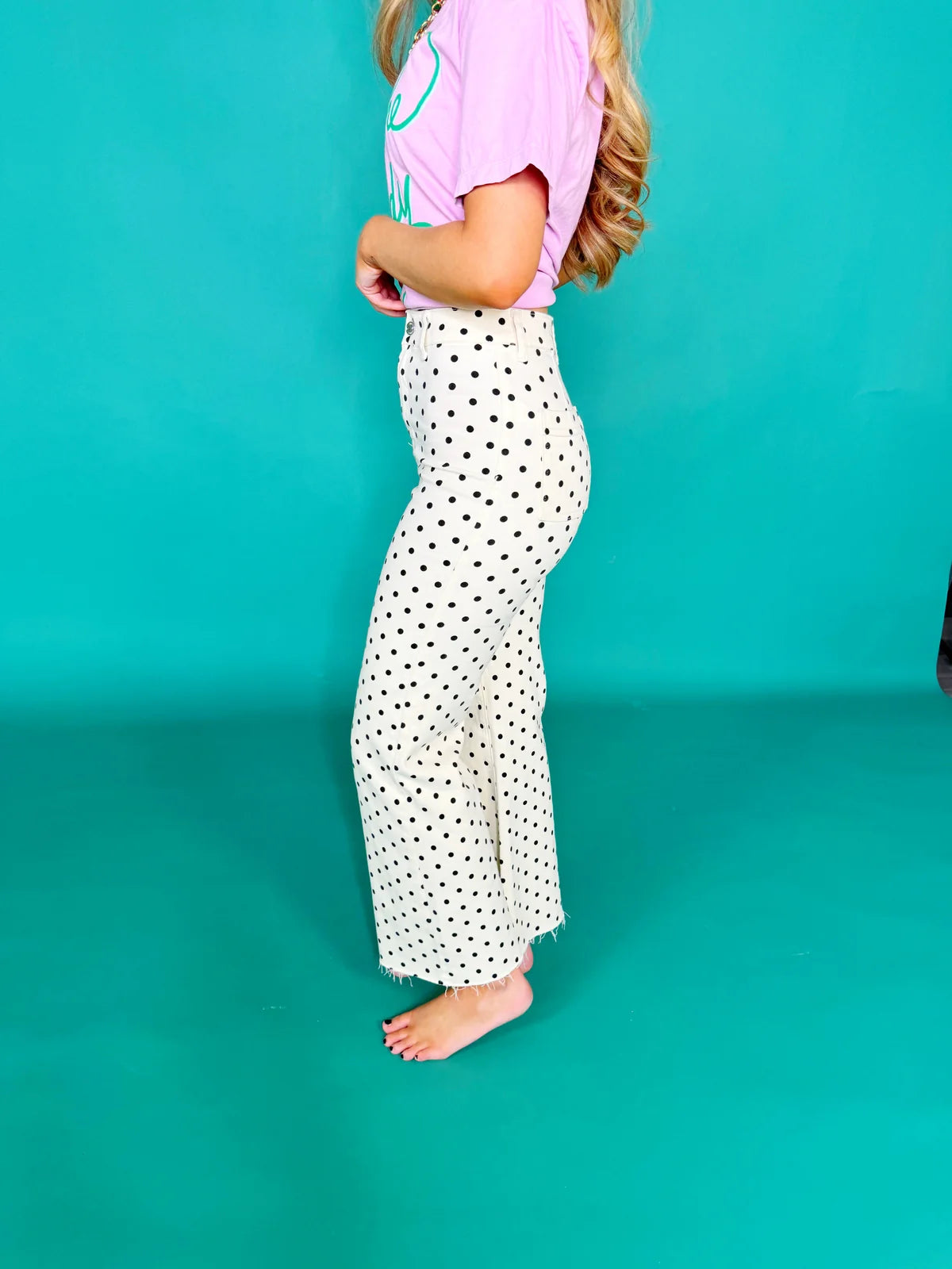 MINI POLKA DOT STRETCHY IVORY DENIM - Poppy & Pine
