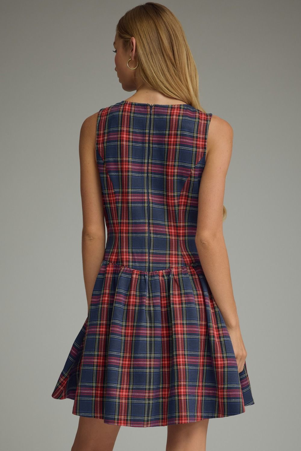 Tartan Plaid Drop Waist Mini - Blue