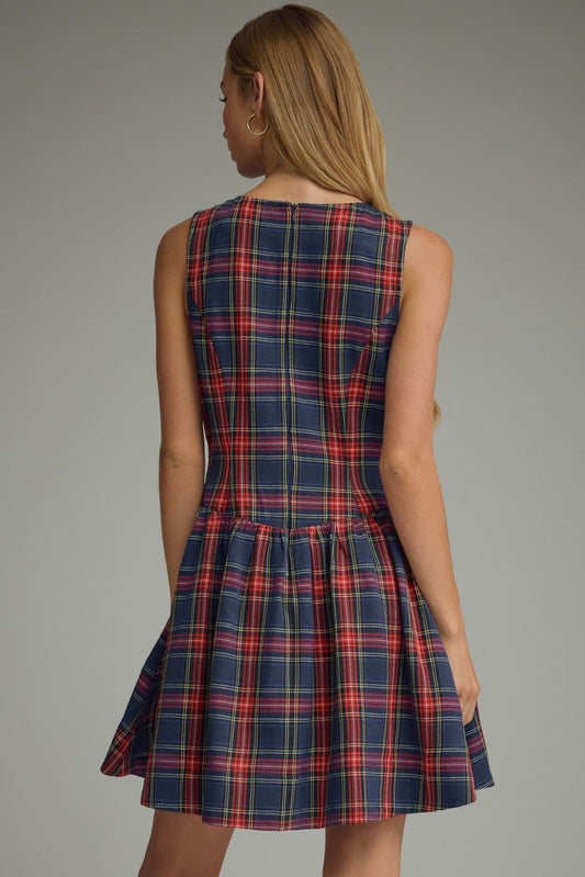 Tartan Plaid Drop Waist Mini - Blue